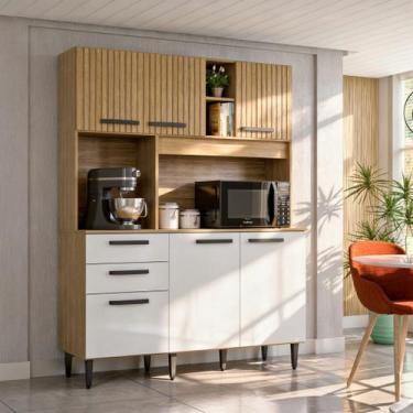 Imagem de Cozinha Compacta Flavia 6 Portas 1 Gaveta Poquema, Damasco Ripado OffW