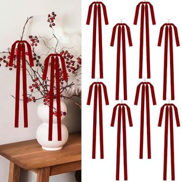 Imagem de 8 peças de laços de guirlanda de Natal de veludo, grande escada, grinalda, laço de guirlanda de 69 x 48 cm, laços vintage para decoração de árvore de Natal, vermelho