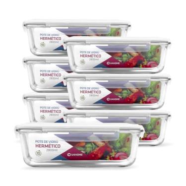 Imagem de Kit 7 Potes de Vidro Retangular com Tampa Hermética 2800ml (Branco)