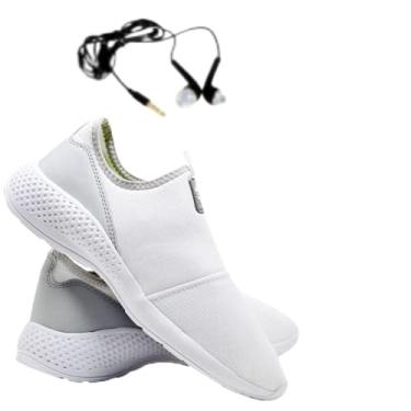 Imagem de Tênis Sapatilha Caminhada Neoprene Leve Macia Confortável Academia Fitness + Relógio + Meia + Fone - Branco - 34