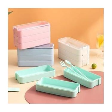 Imagem de Marmita 900ml 3 Andares Hermética com Talheres, Compartimentos Separados, Vedação para Transporte, Uso Diário, Ideal para Trabalho e Rotina, Apto para Micro-ondas (Aleatório)