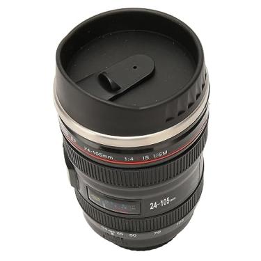 Imagem de Aoresac Caneca de café Com Lente de Câmera, Xícara café Viagem Isolada Em Aço Inoxidável Com Tampa, Presente Personalizado para Fotógrafo, Copo Lente Câmera Portátil para (Preta)