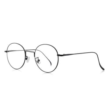 Imagem de Armações de óculos redondas chiques para mulheres, armação de metal retrô, moderna, diária, leve, confortável, perfeita como armação de lentes transparentes, Preto, Lens Width: 50 Millimeters