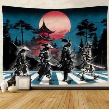 Imagem de F-FUN SOUL Tapeçaria de Samurai Japonês 152 x 129 cm Tapeçaria de Anime para Homens Tapeçaria Engraçada Legal Tapeçaria Montanha Floresta Estética para Quarto Decoração de Casa