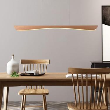 Imagem de Lustre LED para mesa de jantar, em madeira, com intensidade de luz ajustável, controle remoto e luminária pendente moderna de design linear para sala de estar, sala de jantar e cozinha (150