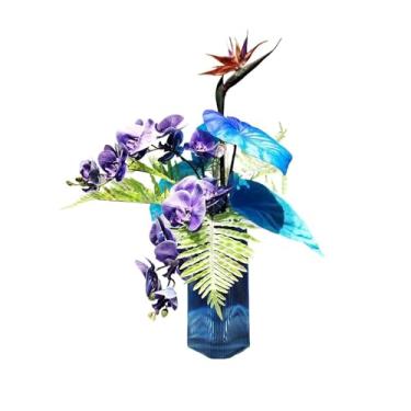 Imagem de Flores falsas luz luxo azul simulação buquê de flores sala de estar arranjo de flores mesa de jantar sala de estar centro de mesa decoração artesanato decoração