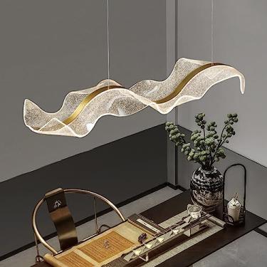 Imagem de Luminária pendente LED moderna para hall de entrada com controle remoto, dimerizável, lustre para mesa de jantar, luminária de teto ondulada, altura ajustável para primeiro plano, luminária