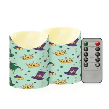 Imagem de Wassud Pacote com 2 chapéus de coroa de carnaval, velas sem chamas com controle remoto, velas realistas cintilantes com temporizador, velas decorativas para Natal, casamento, festa, decoração de casa
