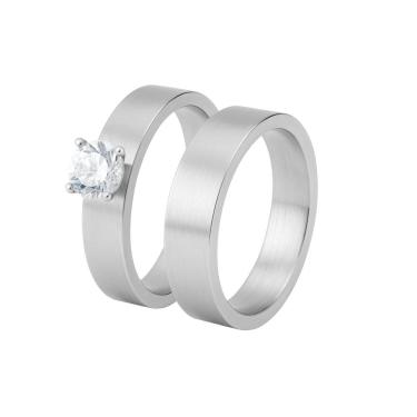 Imagem de Anel Solitário + Aparador Prateado em Aço Inoxidável 360L