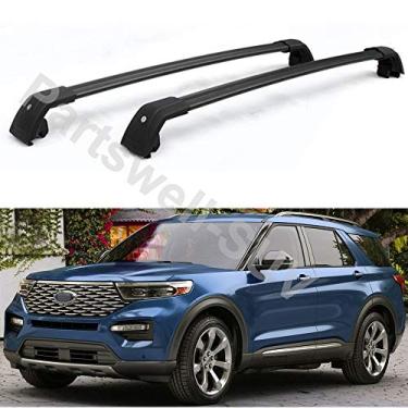 Imagem de YiXi-Partswell 2 peças de rack de teto travável barras transversais bagageiro alumínio adequado para todos os novos Ford Explorer 2020 - preto