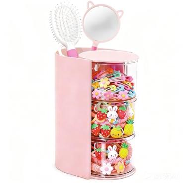 Imagem de Sawvolker Organizador de acessórios de cabelo com suporte de escova de cabelo, caixa de maquiagem giratória para colares, brincos, pulseiras, anéis, pincéis de maquiagem, grampo de cabelo e acessórios