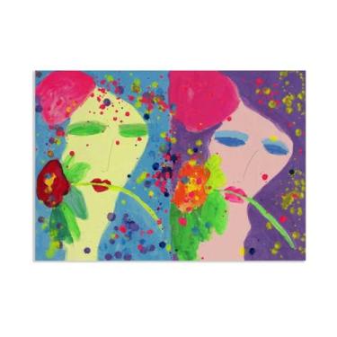 Imagem de SDYJ6GSW Arte de parede Walasse Ting Blue Lady Purple Lady Giclee Impressão em tela de famosa pintura abstrata colorida presente para seu banheiro moderno decoração de quarto 100 x 70 cm (83.8x71.1 cm