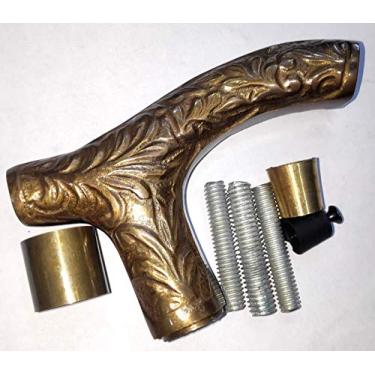 Imagem de Palito de bengala de madeira em relevo com alça de derby de latão entalhado vintage