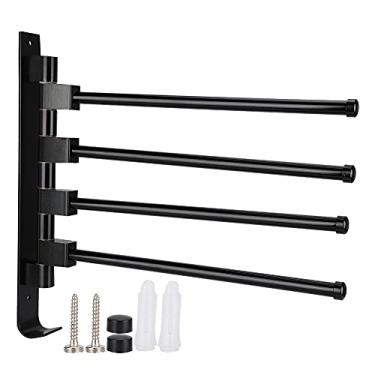 Imagem de Toalheiro Prateleira para toalhas Suporte para toalhas Espaço Alumínio Montado na parede Organizador de armazenamento de banheiro com várias hastes para banheiro de hotel (Quatro pólos pretos)