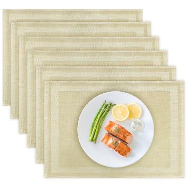 Imagem de Jogo americano conjunto de 4 tapetes de vinil/plástico para mesa de cozinha interna/externa, 30 x 45 cm, tapetes de mesa de jantar laváveis (ouro champanhe, 6)
