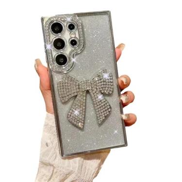 Imagem de Caseative Capa para Samsung Galaxy S25 Ultra, Capa para celular com glitter brilhante diamante 3D laço nó laço (prata, S25 Ultra)