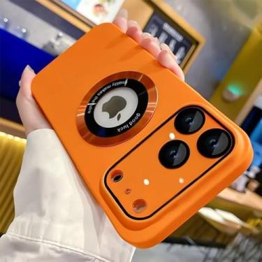 Imagem de Capa de luxo fosca em cor sólida para iPhone 17, 16 Pro Max, 17 Air, 11, 12, 13, 14, 15 Plus com proteção magnética para a câmera, laranja, para iPhone 15.