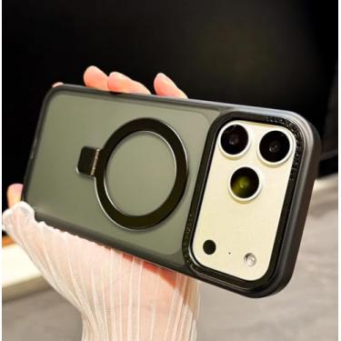 Imagem de SFDSUH Capa dobrável de luxo com suporte magnético para iPhone 16 Pro Max (Preta)