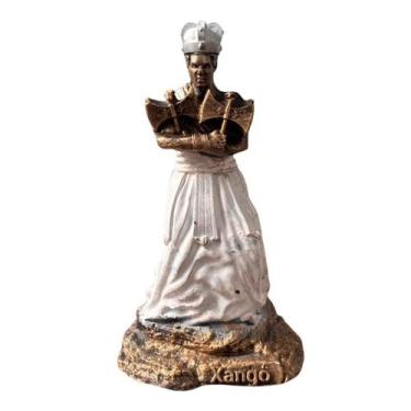 Imagem de Escultura Xangô com Machado Duplo Branco Vintage Resina 11cm - Lua Mís