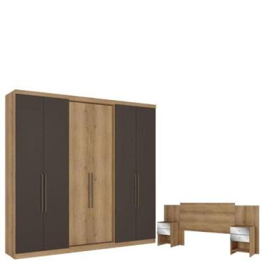 Imagem de Guarda Roupa Casal Passione Ultra 6 Portas Capuccino Cacau E Cabeceira