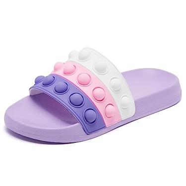 Imagem de Engtoy Sandálias infantis unissex para crianças, meninos, meninas, leves, antiderrapantes, bico aberto, confortável, chuveiro, praia, sandálias deslizantes engraçadas, Roxo, rosa, 11 Little Kid