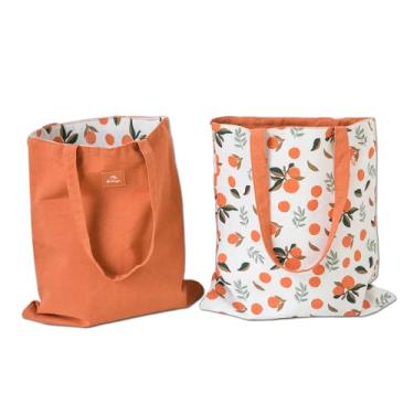 Imagem de Sacola de lona, bolsa multiuso reutilizável com padrões resistentes ao desbotamento, lona durável para uso diário, mercearia, trabalho, escola, Laranja