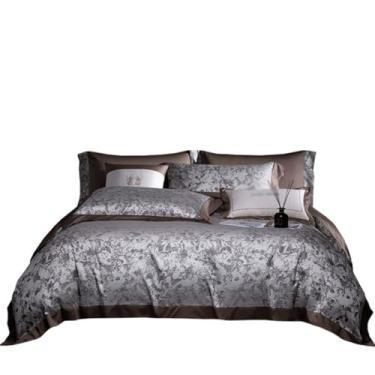 Imagem de THJKUPO 180 unidades de algodão de fibra longa conjunto de quatro peças capa de edredom tecido de algodão colorido lençol de cama (200 * 230 cm)