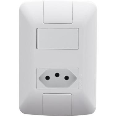 Imagem de Conjunto 4x2 com 1 Interruptor Simples 6 A 250 V e 1 Tomada 2P+T 20 A 250 V Tramontina Aria Branco