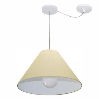 Imagem de Lustre Pendente Cone Com Desvio De Centro Vivare Md-4272 Cúpula Em Tecido 15x40cm - Bivolt Algodão-crú 127/220v