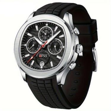 Imagem de Relógio Ofns Masculino - Brilho Noturno, à Prova D'água 30m, Calendário & Cronômetro Preto Prateado