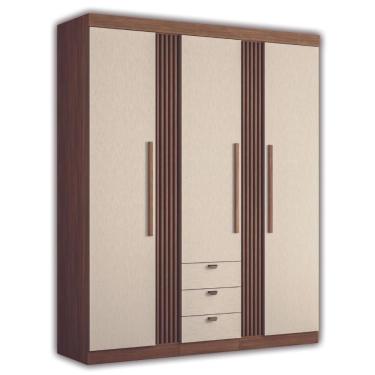 Imagem de Guarda Roupa Solteiro 3 Portas Ripado Lens Jatobá Areia