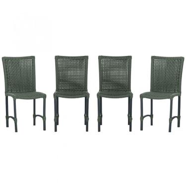 Imagem de 4 Cadeiras De Jantar Cannes De Alumínio Pintura Preta Trama Verde