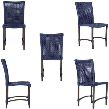 Imagem de Mesa Ascoli 120 Cm Com 6 Cadeiras Cannes De Alumínio Trama Azul