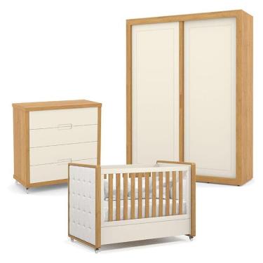 Imagem de Quarto De Bebe 2 Portas Tutto New Com Capitonê New Boucle E Gaveteiro Freijó Off White - Matic