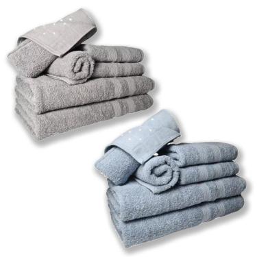 Imagem de Jogo De Toalhas 4 Banhos 4 Rostos 4 Pisos Grande Grossa Cinza+azul