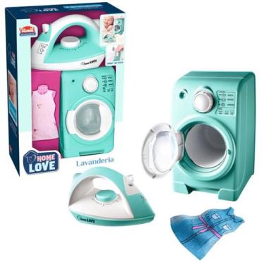 Imagem de Kit Lavanderia Home Love Ferro De Passar + Máquina De Lavar Brinquedo 