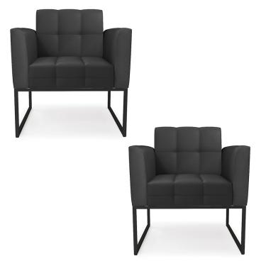 Imagem de Kit 2 Poltronas Elisa Corino Preto Base Metálica Industrial Preto D03 - D'Rossi