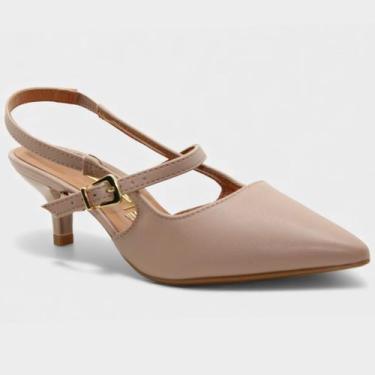 Imagem de Scarpin Vizzano Slingback Bico Fino Tiras Salto Baixo - Bege, 37