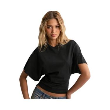 Imagem de Camiseta Cropped Cinza Para Mulheres, Tops O-neck Estilo Corset, Moda 