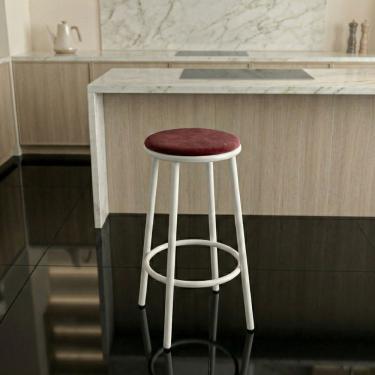 Imagem de Banqueta Alta Cozinha Redonda Sem Encosto Luna Estrutura Branca:bordô
