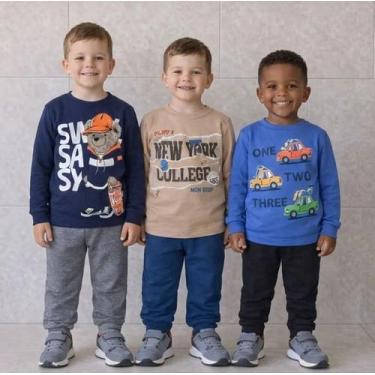 Imagem de Kit 3 Conjuntos Moletom Infantil Inverno Menino Sem Capuz120 - Fashion