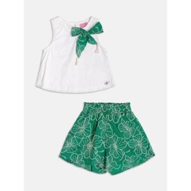 Imagem de Conjunto Infantil Menina Blusa Off White/Shorts Bordado Momi-Feminino