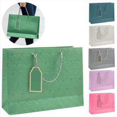 Imagem de Kit Com 12 Sacolas G De Papel Para Presente Texturizada De Luxo Flores
