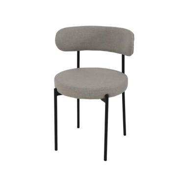 Imagem de Cadeira De Jantar Linho Cinza Camelia Com Encosto Curvo Base Preta Moderna Para Sala E Cozinha Cinza