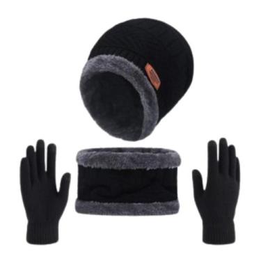 Imagem de Kit Inverno Touca de Frio + Gola Forrada+ Luva Unissex - gloves, Preto