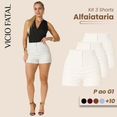 Imagem de Kit com 03 Shorts de Alfaiataria Feminino Cintura Alta Short Social Plissado Elegante S...