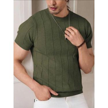 Imagem de Camiseta Masculina Básica Canelada Manga Curta Tricot Modal Cor:Verde 
