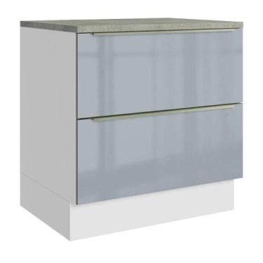 Imagem de Balcão De Cozinha 80 Cm 2 Gavetas Branco/cinza Lux Madesa Branco/cinza