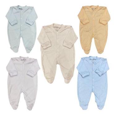 Imagem de Kit 10 Macacão Bebê Caneladinho Liso Com Pé Menino Sophie -, Multicolo