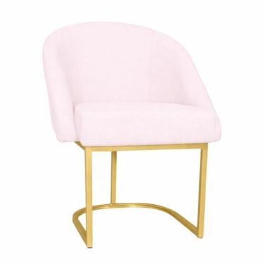 Imagem de Cadeira Lua Metal Dourado Decorativa Estofada em Veludo Rosa Bb para S